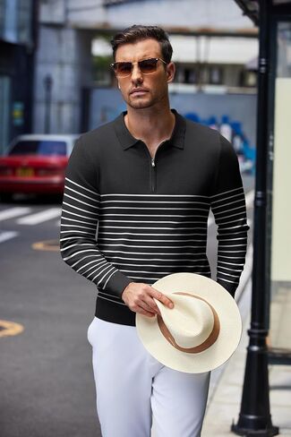 COOFANDY Mens Knit Polo Shirt Quarter Zip Slim Fit Pullover Long Sleeve Sweater Polo in Saudi Arabia