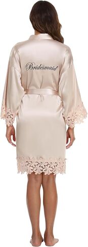 5 Pcs Satin Bridal Robes with Lace Trim Embroidered Short Kimono Bride Bridesmaid Getting Ready Dressing Gown in Saudi Arabia