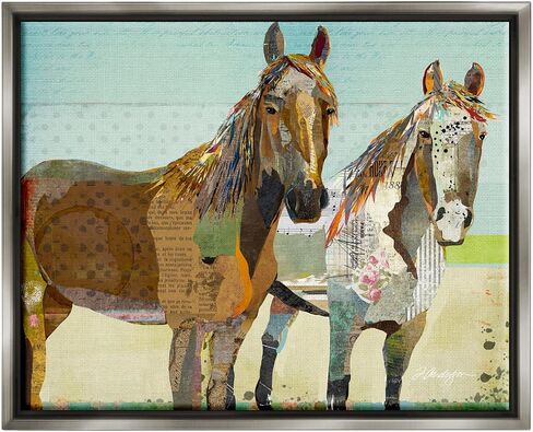 Stupell Industries Wild Farm Horses Layered Newsprint Collage Arrangement Floating Framed Wall Art, Design By Traci Anderson in Kuwait