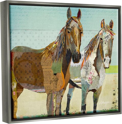 Stupell Industries Wild Farm Horses Layered Newsprint Collage Arrangement Floating Framed Wall Art, Design By Traci Anderson in Kuwait