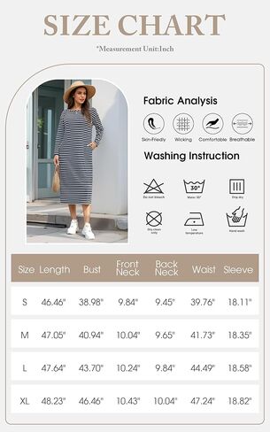 Angashion Women's Casual Striped Dresses: Long Sleeve Square Neck Fall Loose Fit Back Slit Midi Tee Shirt Dress with Pockets in Saudi Arabia