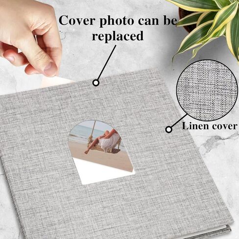 Vienrose 9.84x9.06 Inch Self-Adhesive Photo Album Linen Cover Arch Window Scrapbook Album 40 Pages Blank Inner Page Memory Book with A Metallic Pen, Beige in Kuwait
