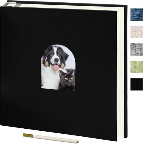 Vienrose 9.84x9.06 Inch Self-Adhesive Photo Album Linen Cover Arch Window Scrapbook Album 40 Pages Blank Inner Page Memory Book with A Metallic Pen, Beige in Kuwait