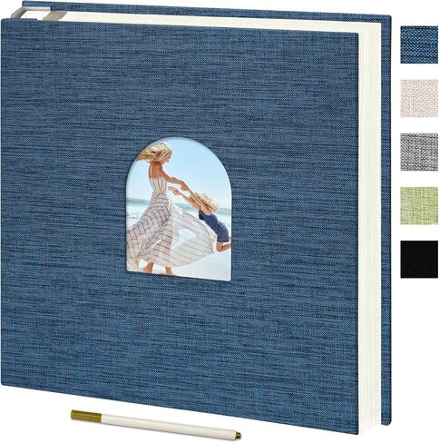 Vienrose 9.84x9.06 Inch Self-Adhesive Photo Album Linen Cover Arch Window Scrapbook Album 40 Pages Blank Inner Page Memory Book with A Metallic Pen, Beige in Kuwait