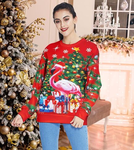 Women Ugly Christmas Sweatshirt Long Sleeve Shirts O-neck Pullover in Kuwait