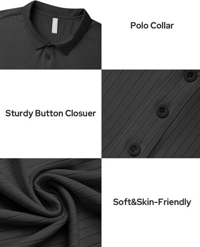 Men's Polo Shirts Short Sleeve V Neck Ribbed Knit Button Up Slim Fit Golf Muscle Blouse Tee in Saudi Arabia