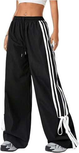 Women's Y2K Baggy Pants Bow Wide Leg Pants Striped Track Pants Elastic Waist Long Pants Sweatpants Parachute Pants in Saudi Arabia