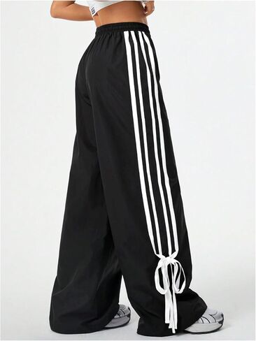 Women's Y2K Baggy Pants Bow Wide Leg Pants Striped Track Pants Elastic Waist Long Pants Sweatpants Parachute Pants in Saudi Arabia