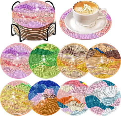 EWJRNSF 8 PCS Diamond Art Coasters Kit, Small Diamond Painting Coasters, Fall Butterfly Diamond Art Kits for Adults Beginners, Arts and Crafts Supplies Item Sets with Holder in Kuwait
