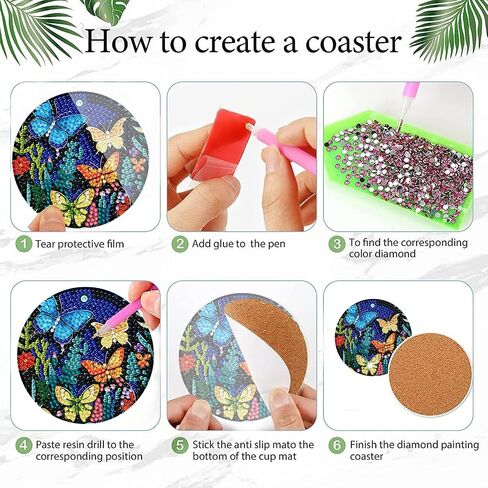EWJRNSF 8 PCS Diamond Art Coasters Kit, Small Diamond Painting Coasters, Fall Butterfly Diamond Art Kits for Adults Beginners, Arts and Crafts Supplies Item Sets with Holder in Kuwait