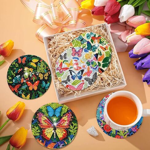 EWJRNSF 8 PCS Diamond Art Coasters Kit, Small Diamond Painting Coasters, Fall Butterfly Diamond Art Kits for Adults Beginners, Arts and Crafts Supplies Item Sets with Holder in Kuwait
