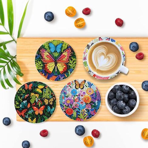 EWJRNSF 8 PCS Diamond Art Coasters Kit, Small Diamond Painting Coasters, Fall Butterfly Diamond Art Kits for Adults Beginners, Arts and Crafts Supplies Item Sets with Holder in Kuwait