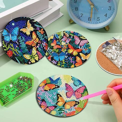 EWJRNSF 8 PCS Diamond Art Coasters Kit, Small Diamond Painting Coasters, Fall Butterfly Diamond Art Kits for Adults Beginners, Arts and Crafts Supplies Item Sets with Holder in Kuwait