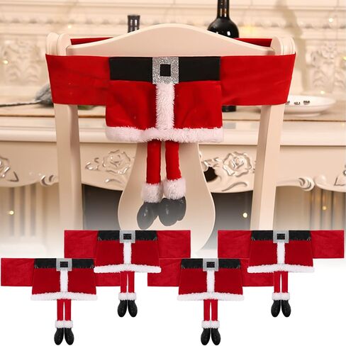 ANMINY 4PCS Christmas Chair Sashes Decorative Stretchy Xmas Back Covers Dining Chair Slipcovers Red Santa Claus Belt Buckle Bands for Holiday Season Wedding Party Decoration Photography - Santa's Belt in Saudi Arabia