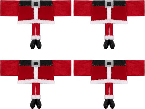 ANMINY 4PCS Christmas Chair Sashes Decorative Stretchy Xmas Back Covers Dining Chair Slipcovers Red Santa Claus Belt Buckle Bands for Holiday Season Wedding Party Decoration Photography - Santa's Belt in Saudi Arabia