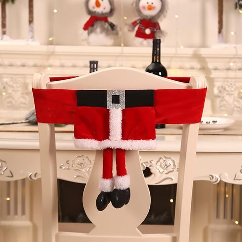 ANMINY 4PCS Christmas Chair Sashes Decorative Stretchy Xmas Back Covers Dining Chair Slipcovers Red Santa Claus Belt Buckle Bands for Holiday Season Wedding Party Decoration Photography - Santa's Belt in Saudi Arabia