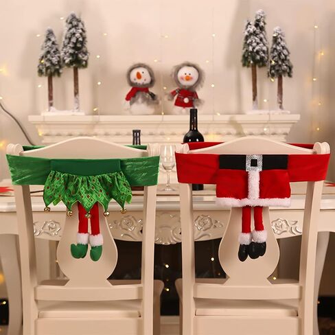 ANMINY 4PCS Christmas Chair Sashes Decorative Stretchy Xmas Back Covers Dining Chair Slipcovers Red Santa Claus Belt Buckle Bands for Holiday Season Wedding Party Decoration Photography - Santa's Belt in Saudi Arabia