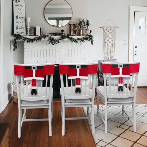 ANMINY 4PCS Christmas Chair Sashes Decorative Stretchy Xmas Back Covers Dining Chair Slipcovers Red Santa Claus Belt Buckle Bands for Holiday Season Wedding Party Decoration Photography - Santa's Belt in Saudi Arabia