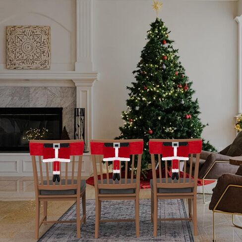 ANMINY 4PCS Christmas Chair Sashes Decorative Stretchy Xmas Back Covers Dining Chair Slipcovers Red Santa Claus Belt Buckle Bands for Holiday Season Wedding Party Decoration Photography - Santa's Belt in Saudi Arabia