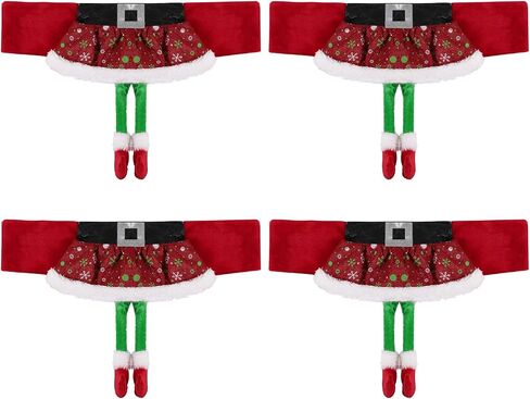 ANMINY 4PCS Christmas Chair Sashes Decorative Stretchy Xmas Back Covers Dining Chair Slipcovers Red Santa Claus Belt Buckle Bands for Holiday Season Wedding Party Decoration Photography - Santa's Belt in Saudi Arabia