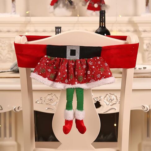 ANMINY 4PCS Christmas Chair Sashes Decorative Stretchy Xmas Back Covers Dining Chair Slipcovers Red Santa Claus Belt Buckle Bands for Holiday Season Wedding Party Decoration Photography - Santa's Belt in Saudi Arabia