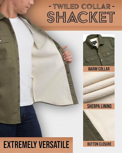 Matix Men's Button Down Shirt Jacket - Durable Twill Collared Long Sleeve Shirt for Men with Soft Sherpa Lining (S-XL) in Saudi Arabia