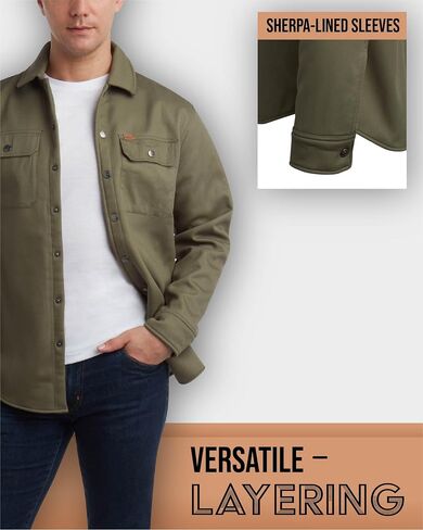 Matix Men's Button Down Shirt Jacket - Durable Twill Collared Long Sleeve Shirt for Men with Soft Sherpa Lining (S-XL) in Saudi Arabia