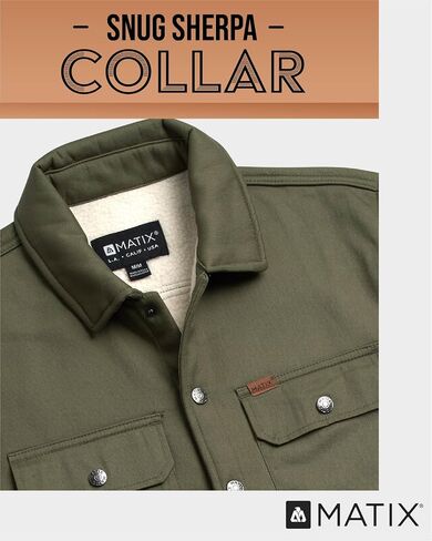 Matix Men's Button Down Shirt Jacket - Durable Twill Collared Long Sleeve Shirt for Men with Soft Sherpa Lining (S-XL) in Saudi Arabia