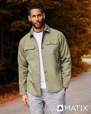 Matix Men's Button Down Shirt Jacket - Durable Twill Collared Long Sleeve Shirt for Men with Soft Sherpa Lining (S-XL) in Saudi Arabia