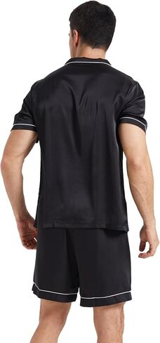 LANBAOSI Mens Satin Pajamas Set Shorts Summer Silk Button Down PJ Short Sleeve Shirt Tops Bottoms Loungewear in Kuwait