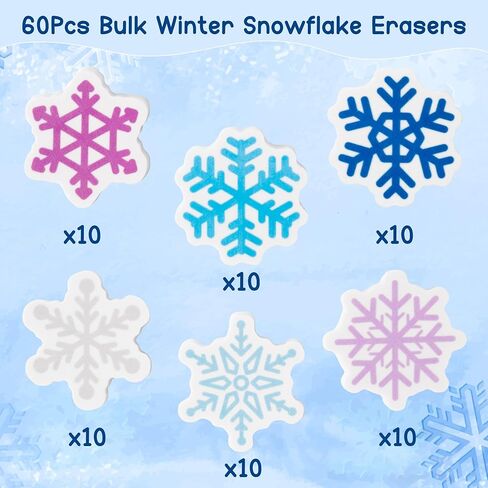 ANGOLIO 60Pcs Winter Blue and Purple Snowflake Mini Erasers for Kids Christmas Bulk Pencil Eraser Snowflake Small Rubber Xmas Winter Party Favors for Reward Prizes Student Children in Saudi Arabia