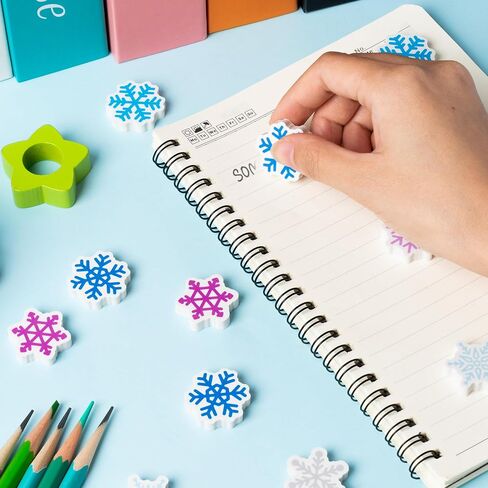ANGOLIO 60Pcs Winter Blue and Purple Snowflake Mini Erasers for Kids Christmas Bulk Pencil Eraser Snowflake Small Rubber Xmas Winter Party Favors for Reward Prizes Student Children in Saudi Arabia