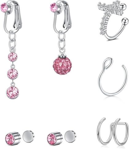 FECTAS حلقات زر البطن وهمية كليب على أقراط الأذن الكفة حلقات الأنف وهمية الثقب وهمية فو ثقب المجوهرات حزمة الوردي in Kuwait