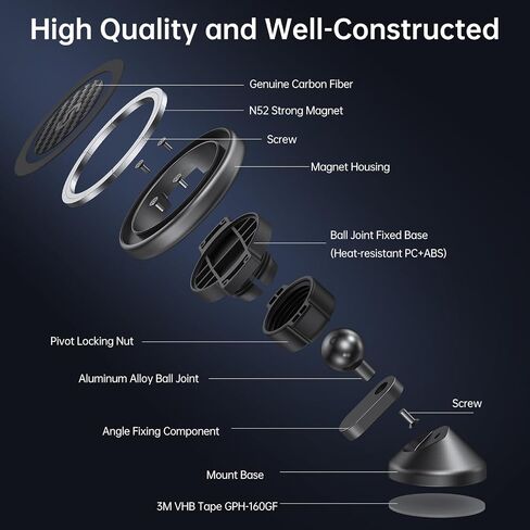SYNCWIRE for MagSafe Car Mount - Kevlar Material Magnetic Phone Holder for Car Dash,360° Rotation Strong Magnets Car Phone Holder Compatible iPhone 15 Pro Max 14 13 12,Android MagSafe Car Accessories in Saudi Arabia