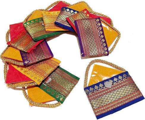 Haldi Kumkum | Set of 10 Fancy Little Bags Design 2 | Pasupu kumkum | Tamboolam | Pooja|Return Gift | Give Away | HK-LB3 in Saudi Arabia