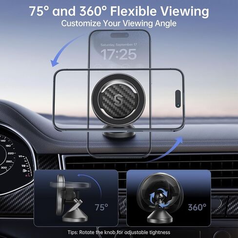 SYNCWIRE for MagSafe Car Mount - Kevlar Material Magnetic Phone Holder for Car Dash,360° Rotation Strong Magnets Car Phone Holder Compatible iPhone 15 Pro Max 14 13 12,Android MagSafe Car Accessories in Saudi Arabia