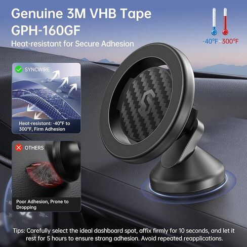 SYNCWIRE for MagSafe Car Mount - Kevlar Material Magnetic Phone Holder for Car Dash,360° Rotation Strong Magnets Car Phone Holder Compatible iPhone 15 Pro Max 14 13 12,Android MagSafe Car Accessories in Saudi Arabia
