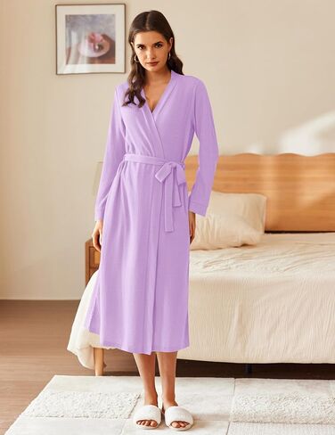 Ekouaer Waffle Robes for Women Long Knit Bathrobe Lightweight Kimono Spa Robe Soft Loungewear with Pockets S-XXL in Saudi Arabia
