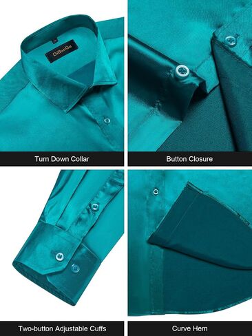 DiBanGu Mens Long Sleeve Button Down Shirt,Satin Shiny Dress Shirt for Men Solid Regular Fit Shirts with Pocket Wedding Party in Kuwait