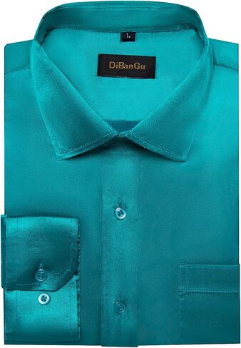 DiBanGu Mens Long Sleeve Button Down Shirt,Satin Shiny Dress Shirt for Men Solid Regular Fit Shirts with Pocket Wedding Party in Kuwait