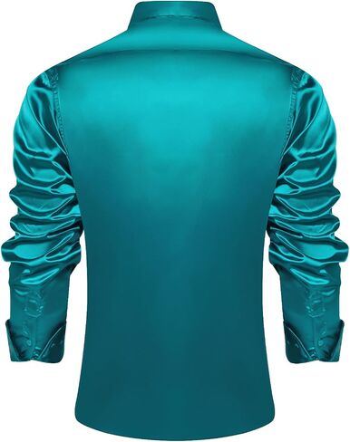 DiBanGu Mens Long Sleeve Button Down Shirt,Satin Shiny Dress Shirt for Men Solid Regular Fit Shirts with Pocket Wedding Party in Kuwait