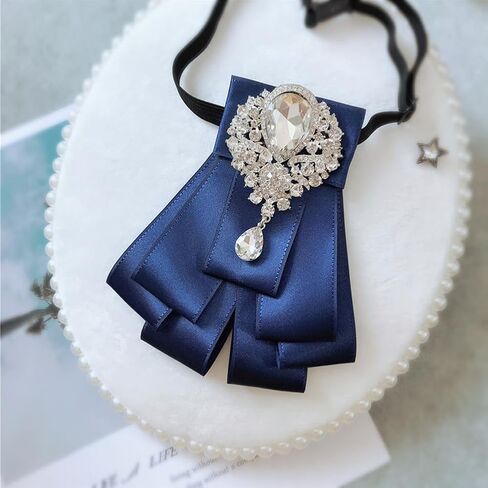 Retro British Rhinestone Pre-tied Adjustable Bow Tie Brooch for Men Necktie Bownot Sparkling Satin Ribbon Bow Tie in Kuwait