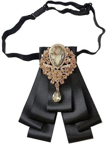 Retro British Rhinestone Pre-tied Adjustable Bow Tie Brooch for Men Necktie Bownot Sparkling Satin Ribbon Bow Tie in Kuwait