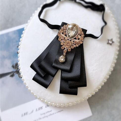 Retro British Rhinestone Pre-tied Adjustable Bow Tie Brooch for Men Necktie Bownot Sparkling Satin Ribbon Bow Tie in Kuwait