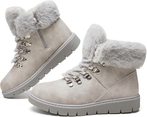 hash bubbie Women's Winter Boots Ankle Booties for Women Warm Fuzzy Boots Lace up PU Leather Snow Boots with Zipper in Saudi Arabia