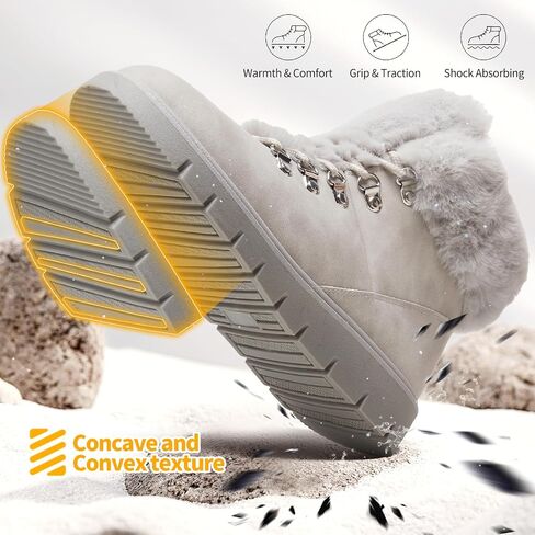 hash bubbie Women's Winter Boots Ankle Booties for Women Warm Fuzzy Boots Lace up PU Leather Snow Boots with Zipper in Saudi Arabia