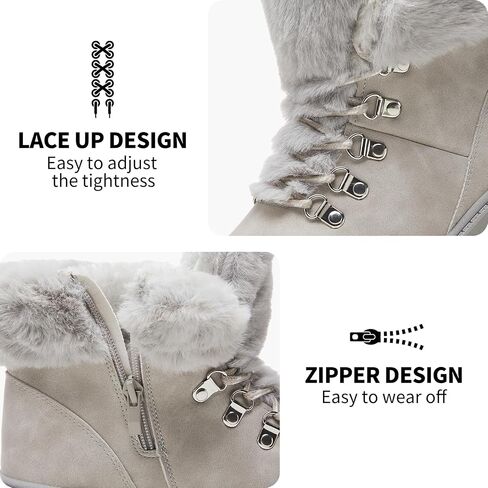hash bubbie Women's Winter Boots Ankle Booties for Women Warm Fuzzy Boots Lace up PU Leather Snow Boots with Zipper in Saudi Arabia