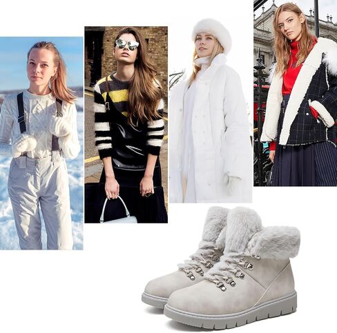 hash bubbie Women's Winter Boots Ankle Booties for Women Warm Fuzzy Boots Lace up PU Leather Snow Boots with Zipper in Saudi Arabia