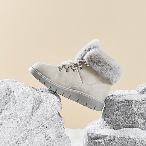 hash bubbie Women's Winter Boots Ankle Booties for Women Warm Fuzzy Boots Lace up PU Leather Snow Boots with Zipper in Saudi Arabia