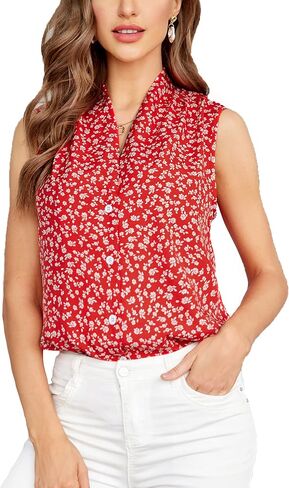 Milumia Women's Floral Print Sleeveless Button Down V Neck Tank Blouse Vest in Saudi Arabia